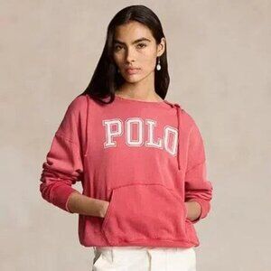 POLO RALPH LAUREN Women's Logo Split-Neck Fleece Hoodie Size M Red NWT